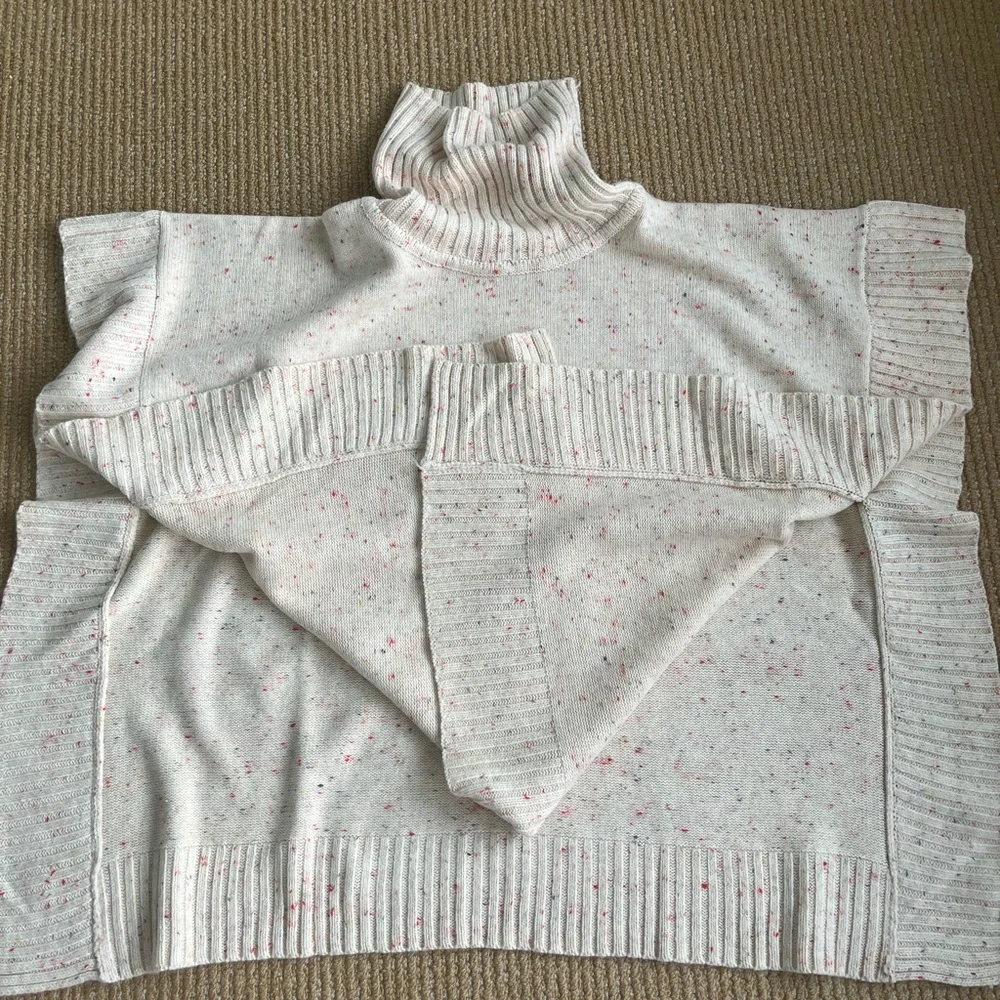 Ann Taylor Loft Flecked Pull over Cream Base Turtleneck Poncho Size M/L NWT - Picture 5 of 12